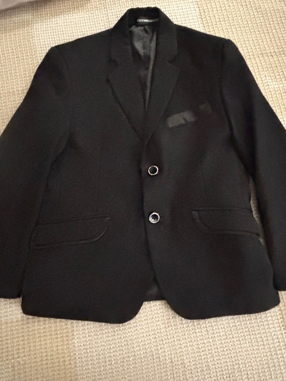 KW Kids World of USA Boys Black Suits Jacket Button Down Satin Accent Sz 6